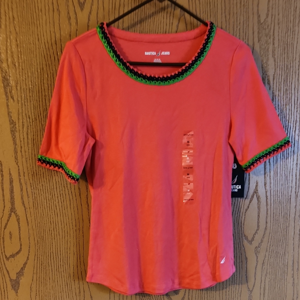 Nautica Womans Coral Fitted Short Sleeve T-Shirt